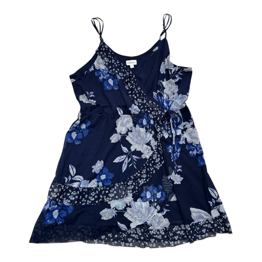 Xhilaration Navy Blue Ruffle Floral Spaghetti Strap Dress - Junior Size XXL